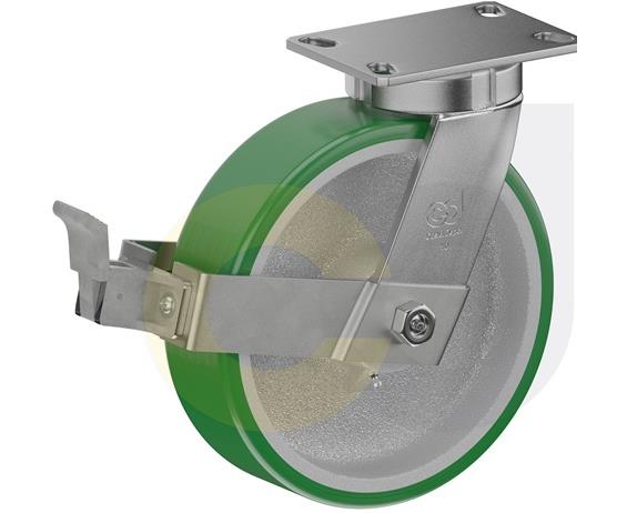 ZINC PLATED KINGPINLESS CASTER- POLY ON CAST IRON WHEELS