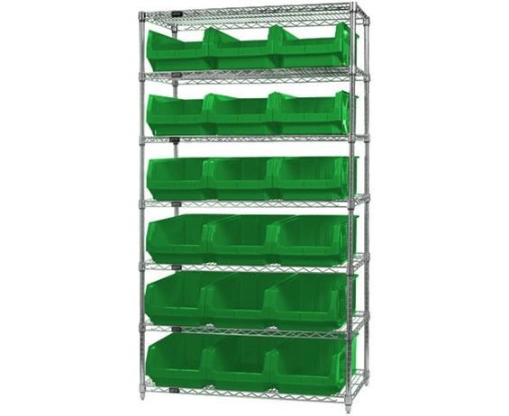 CHROME WIRE SHELVING UNITS WITH MAGNUM BINS