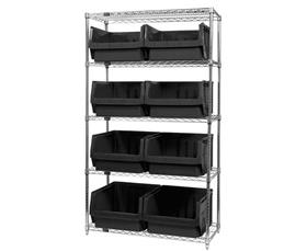 CHROME WIRE SHELVING UNITS WITH MAGNUM BINS